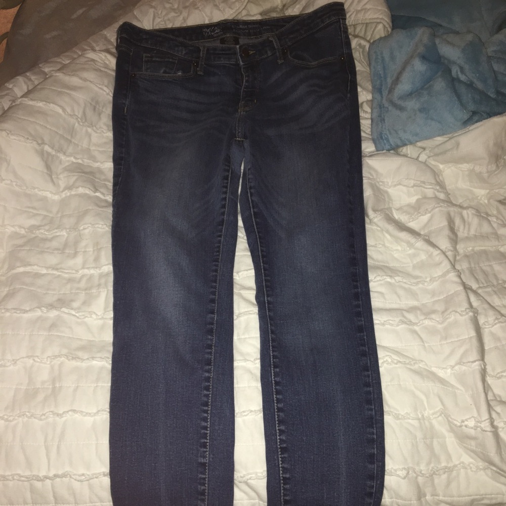 low rise dark blue jeans